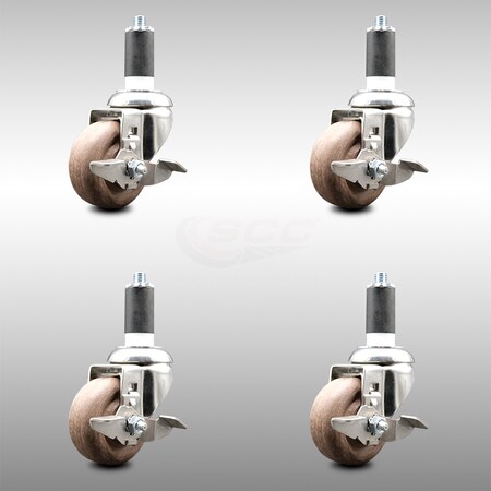 Service Caster 3.5 Inch 316SS High Temp Glass Filled Nylon 1-3/8 Inch Stem Caster Set Brake SCC SCC-SS316EX20S3514-GFNSHT-TLB-138-4